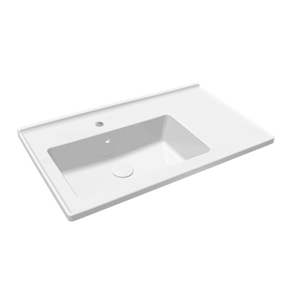 VANITY TYPE WASHBASIN WITH SHELF TO RIGHT WITH HOLE 